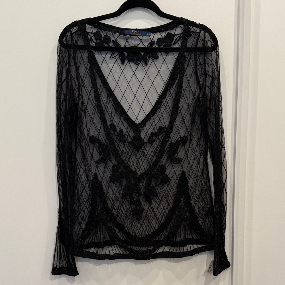 Polo Ralph Lauren Vintage Black Sheer Lace Blouse